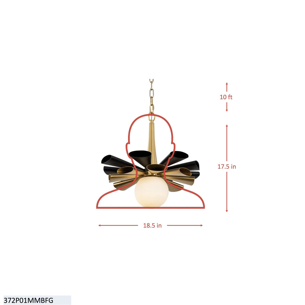 Daphne 1 Light Medium Pendant - Matte Black/French Gold