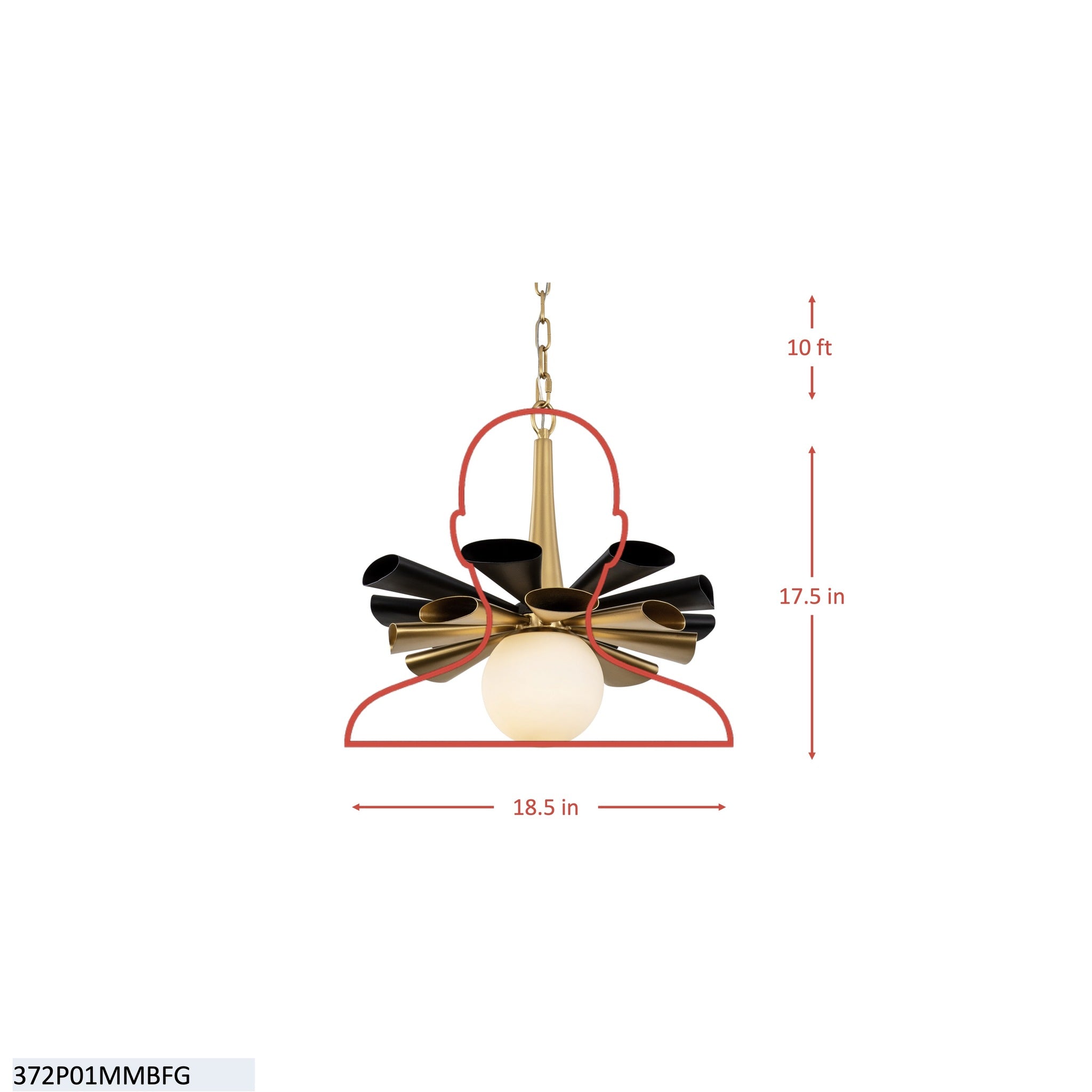 Daphne 1 Light Medium Pendant - Matte Black/French Gold