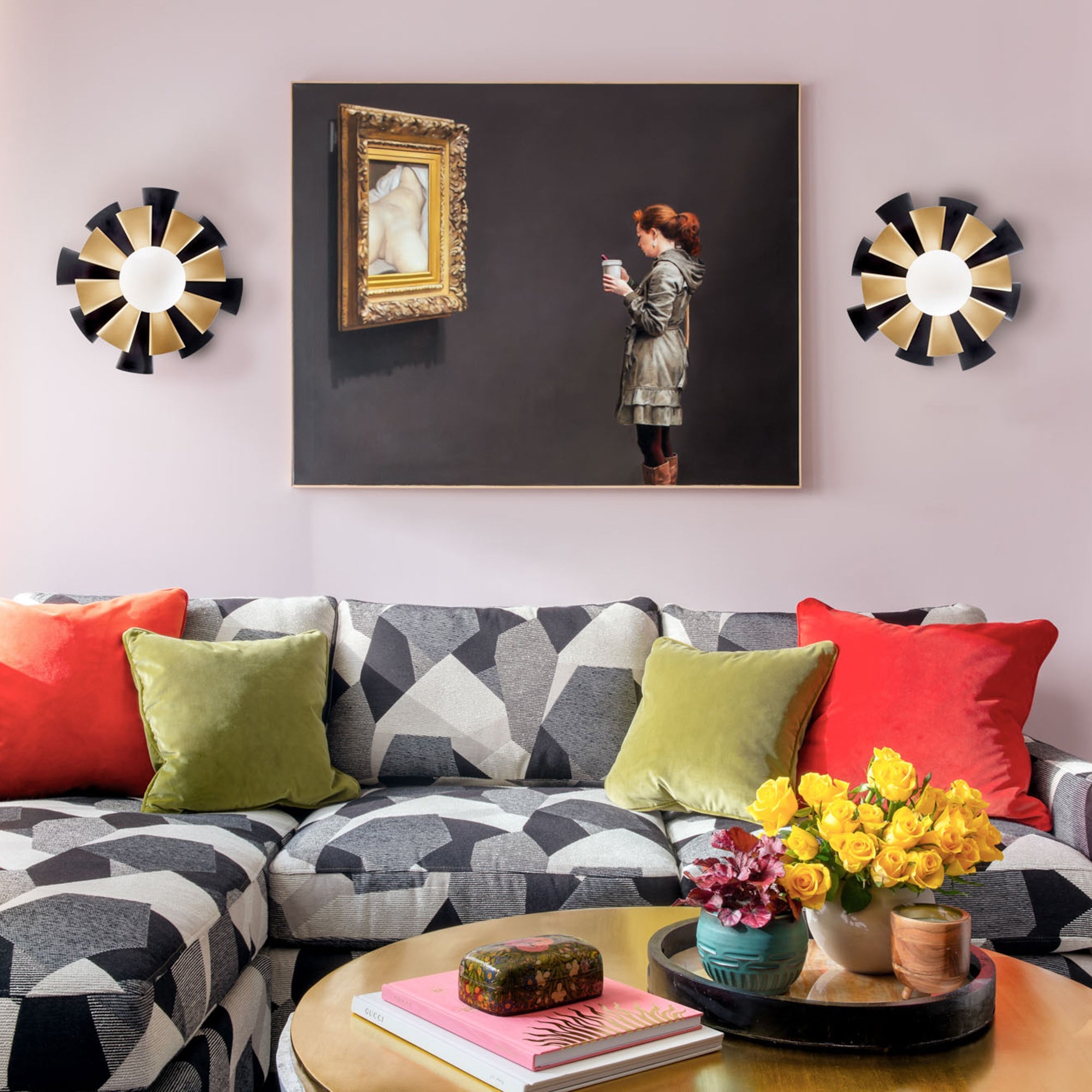 Daphne 1 Light Large Convertible Flush Mount/Sconce - Matte Black/French Gold