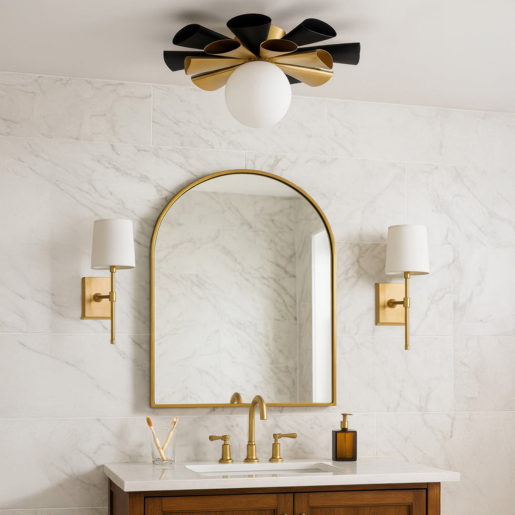 Daphne 1 Light Large Convertible Flush Mount/Sconce - Matte Black/French Gold
