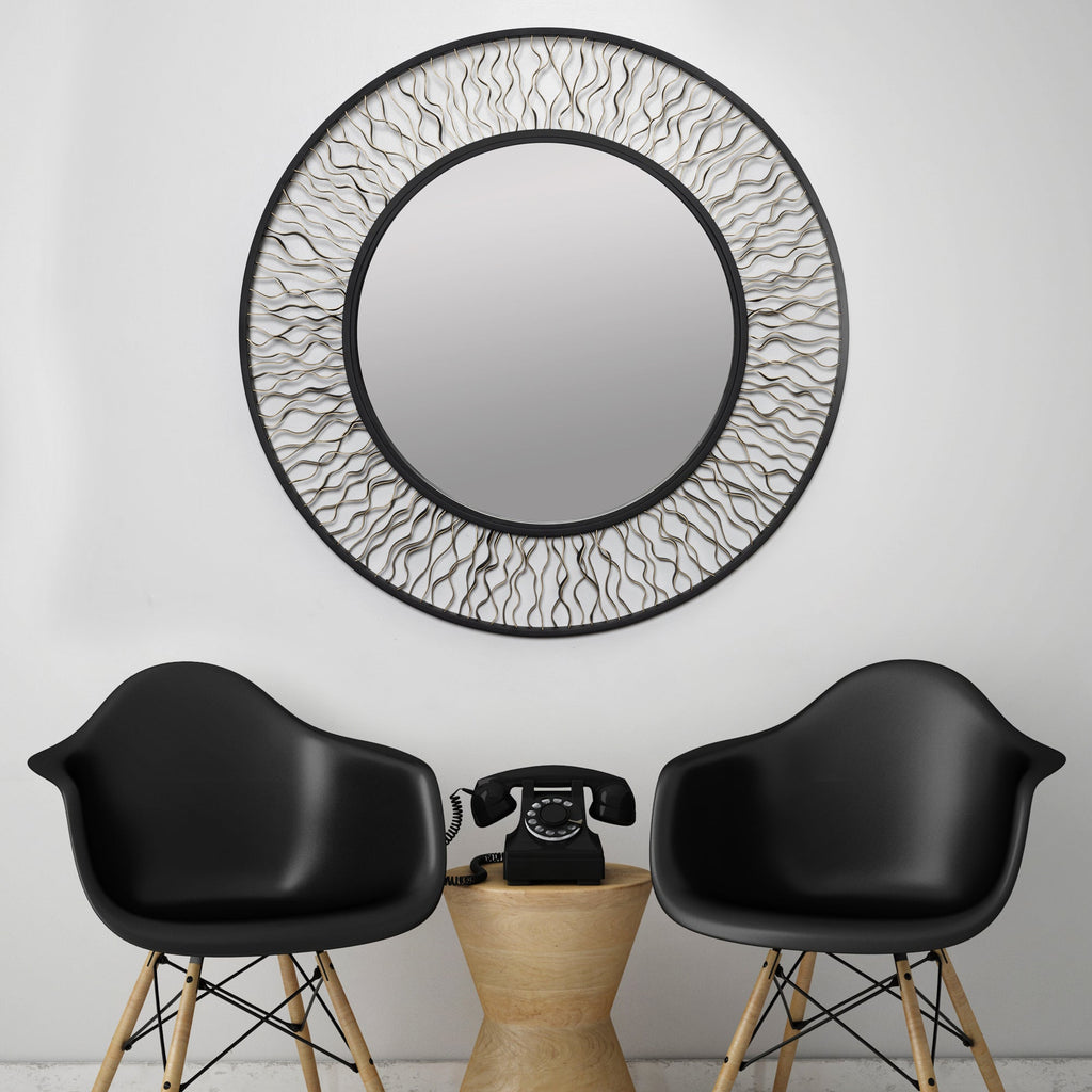 Estela 30-in Round Wall Mirror - Matte Black/French Gold