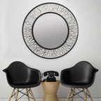 Estela 30-in Round Wall Mirror - Matte Black/French Gold