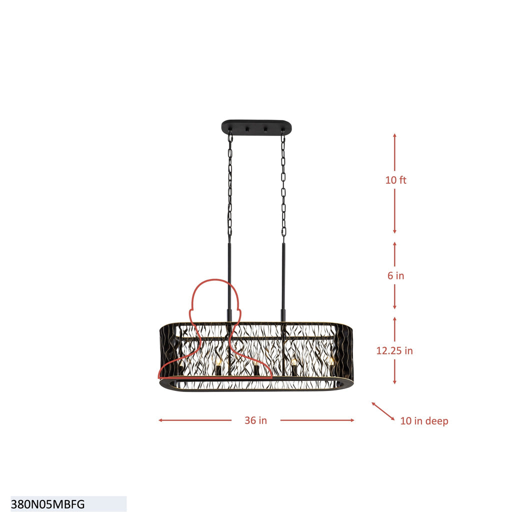 Estela 5 Light Linear Pendant - Matte Black/French Gold