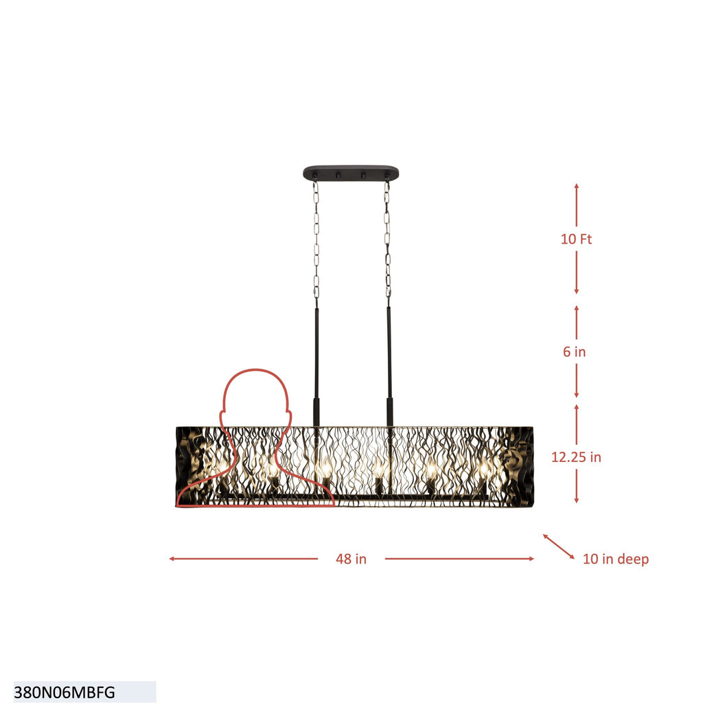 Estela 6 Light   Linear Pendant - Matte Black/French Gold