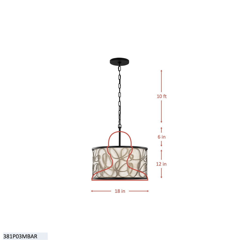 Scribble 3 Light Convertible Pendant/Semi-Flush - Matte Black/Artifact