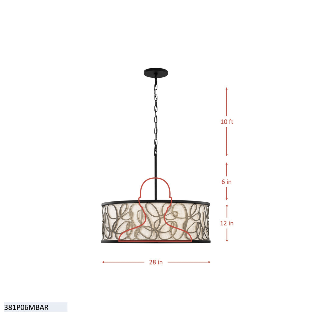 Scribble 6 Light Pendant - Matte Black/Artifact