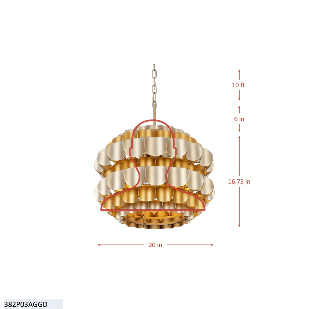 Swoon 3 Light Pendant - Antique Gold/Gold Dust
