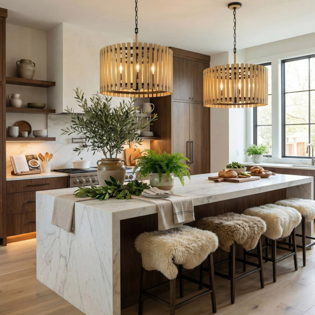 Suratto 6 Light   Pendant - Matte Black/Honey Blonde