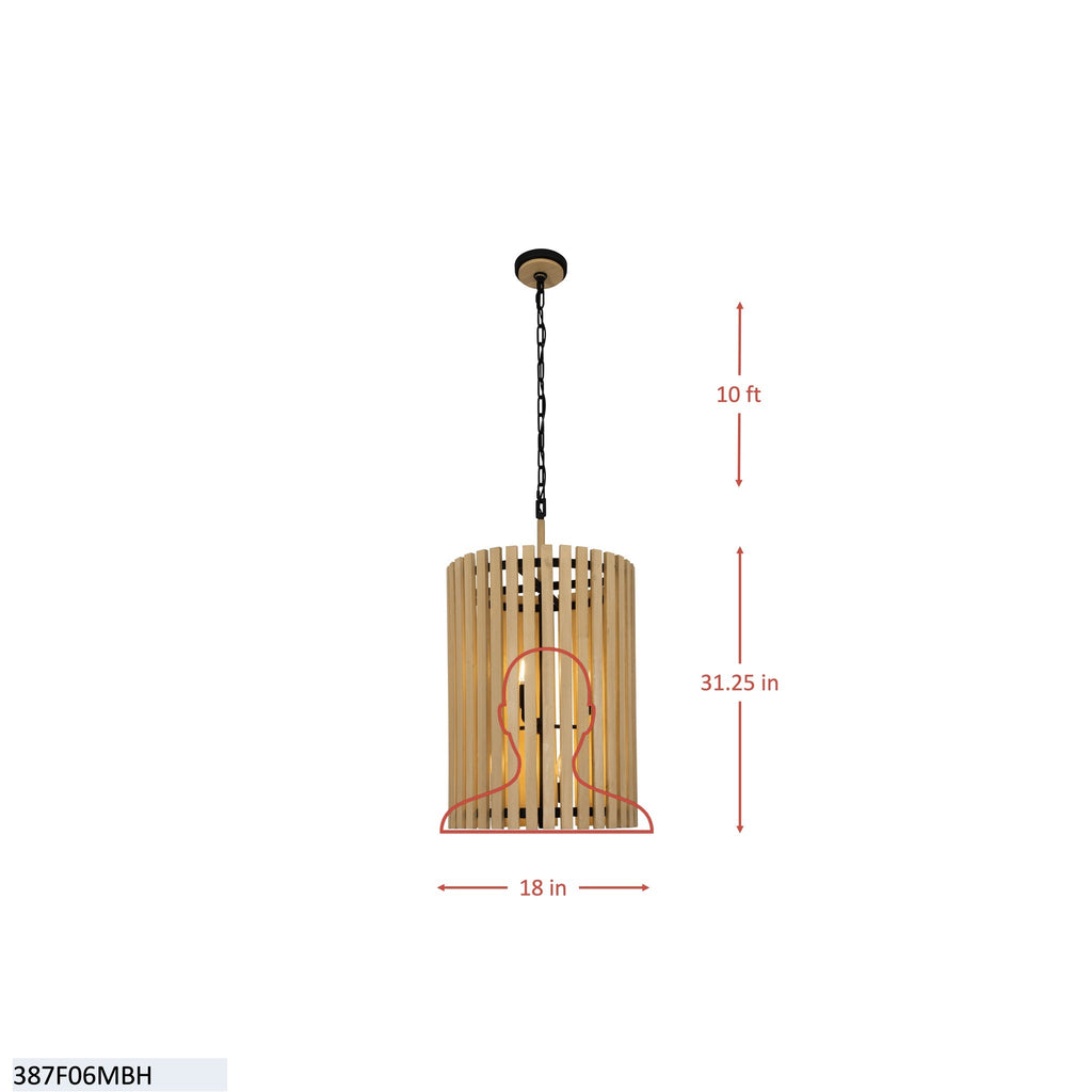 Suratto 6 Light   Foyer - Matte Black/Medium Walnut
