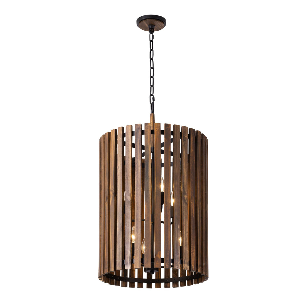 Suratto 6 Light   Foyer - Matte Black/Medium Walnut