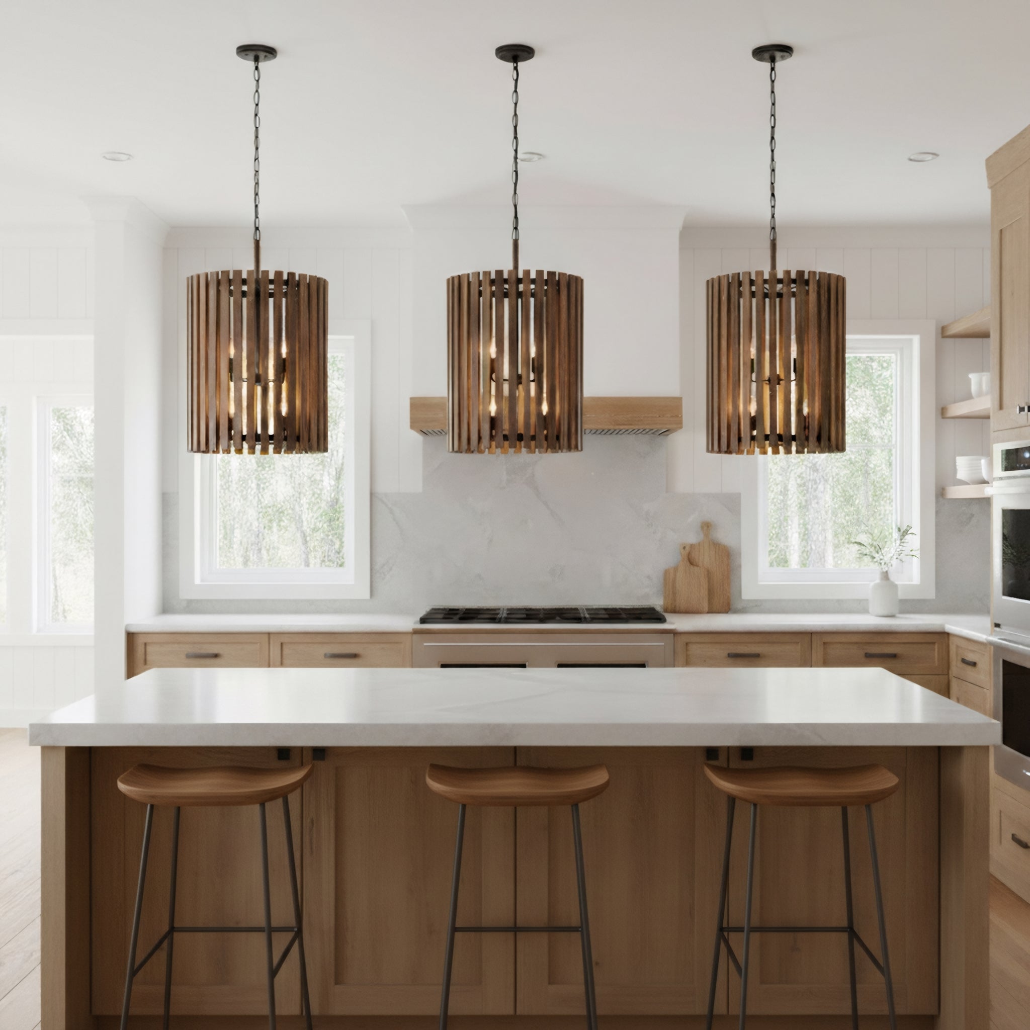 Suratto 6 Light   Foyer - Matte Black/Medium Walnut