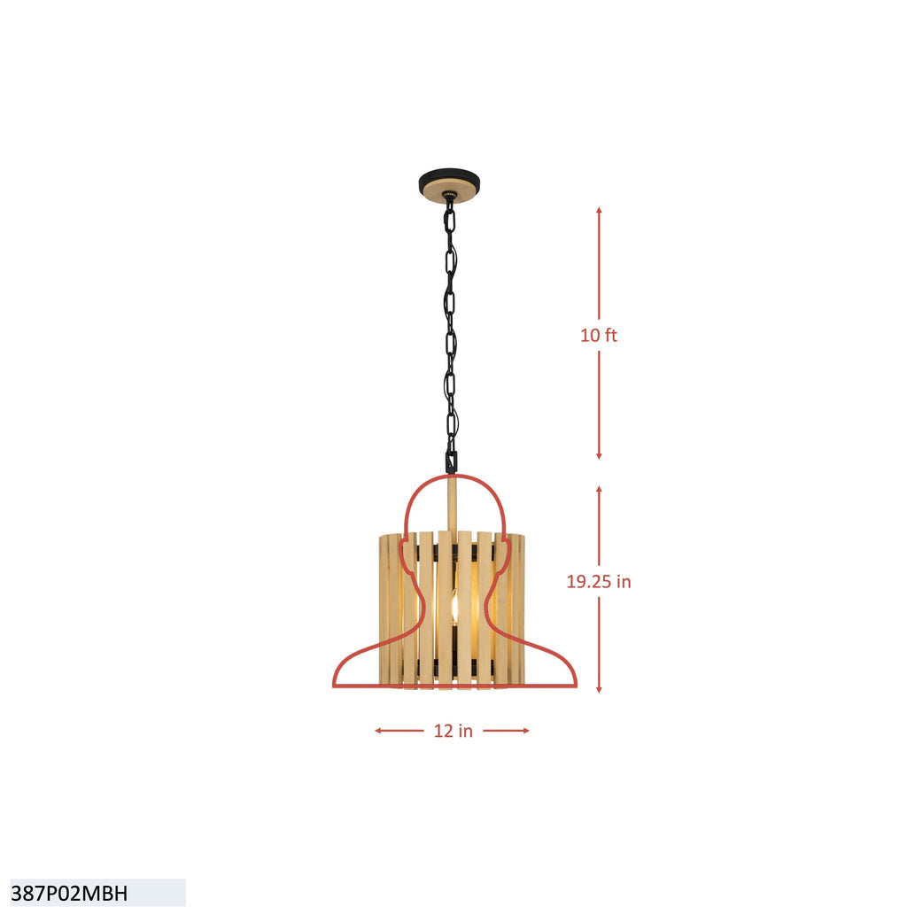 Suratto 2 Light   Pendant - Matte Black/Medium Walnut
