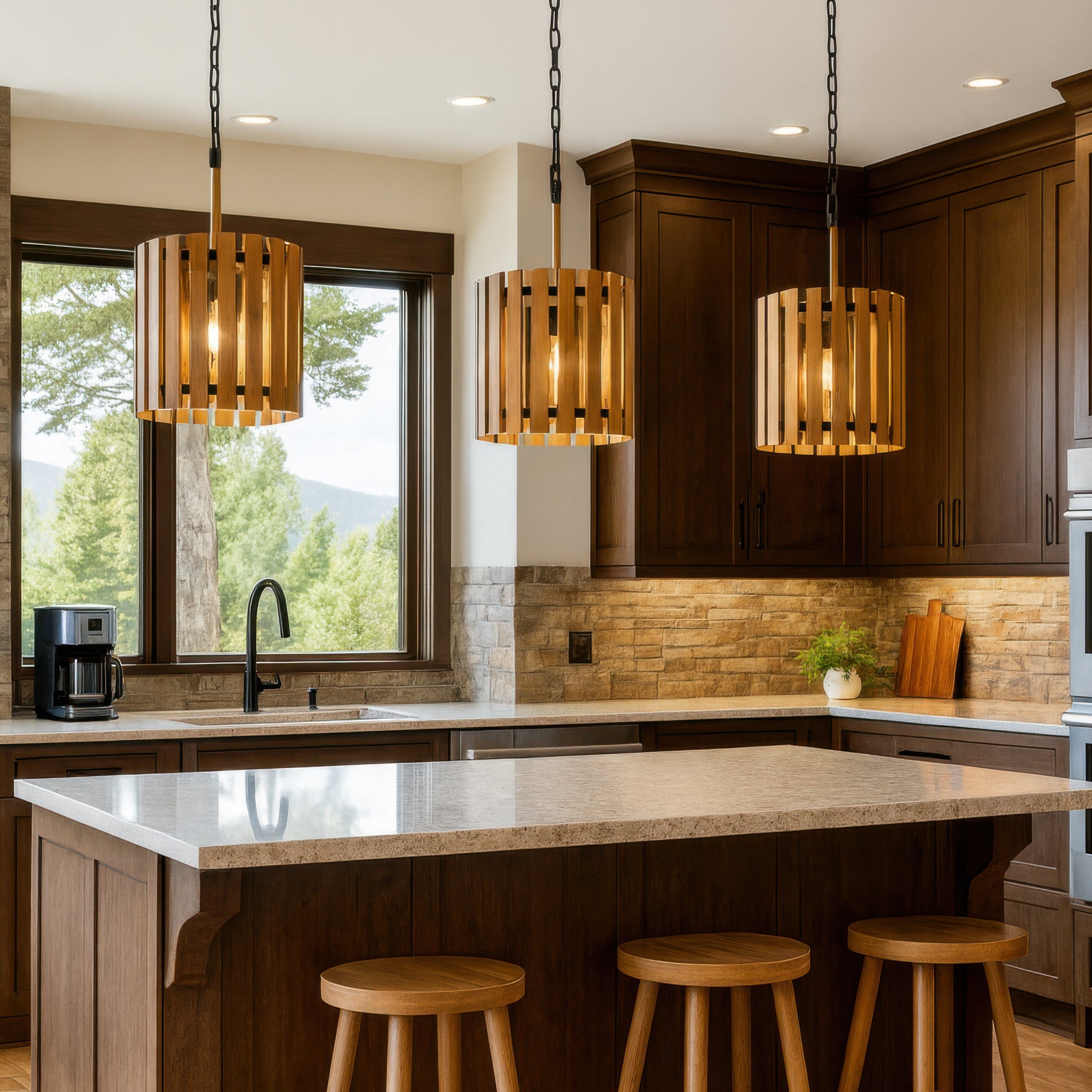 Suratto 2 Light   Pendant - Matte Black/Honey Blonde