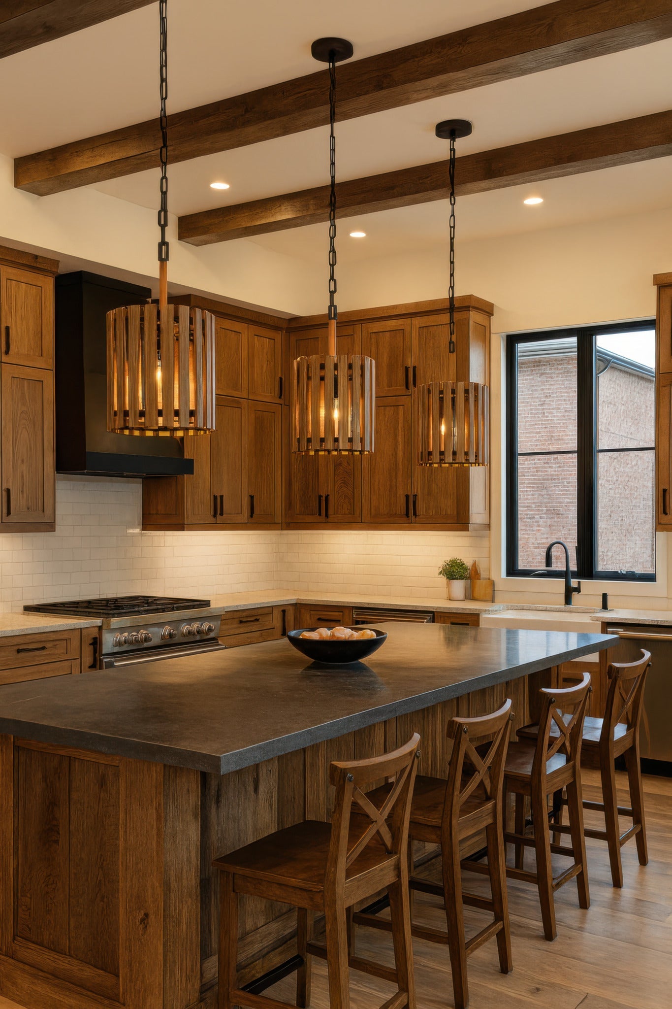 Suratto 2 Light   Pendant - Matte Black/Medium Walnut