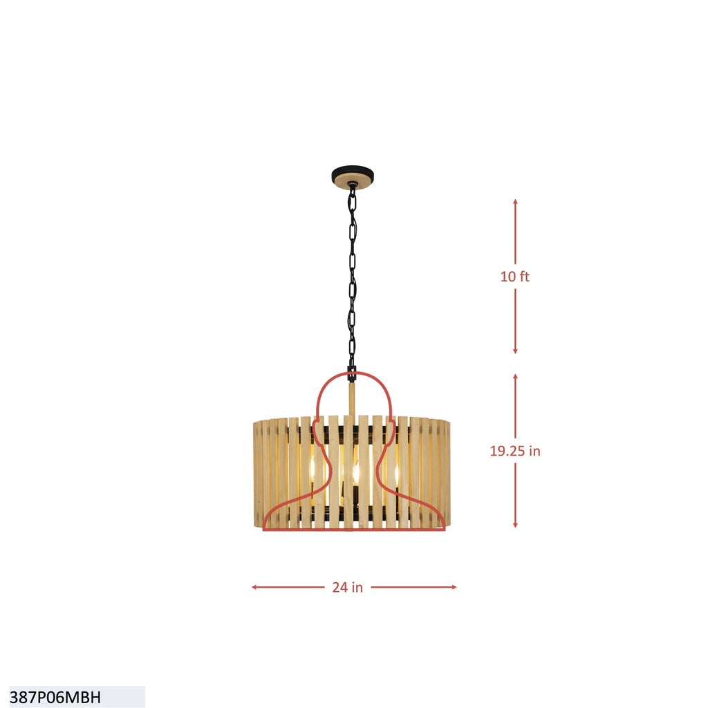 Suratto 6 Light   Pendant - Matte Black/Honey Blonde
