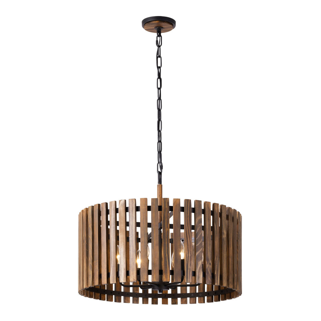 Suratto 6 Light   Pendant - Matte Black/Medium Walnut