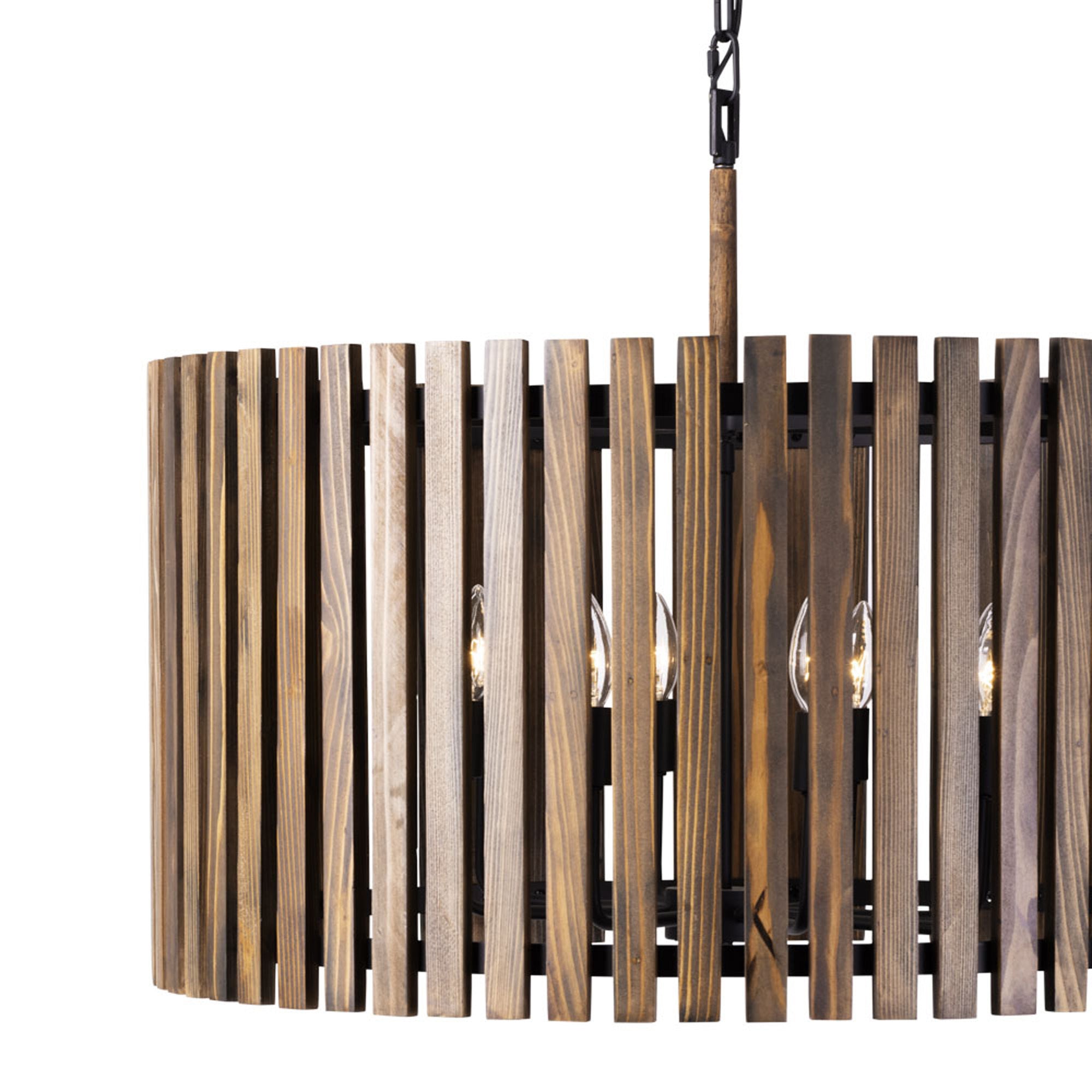 Suratto 6 Light   Pendant - Matte Black/Medium Walnut