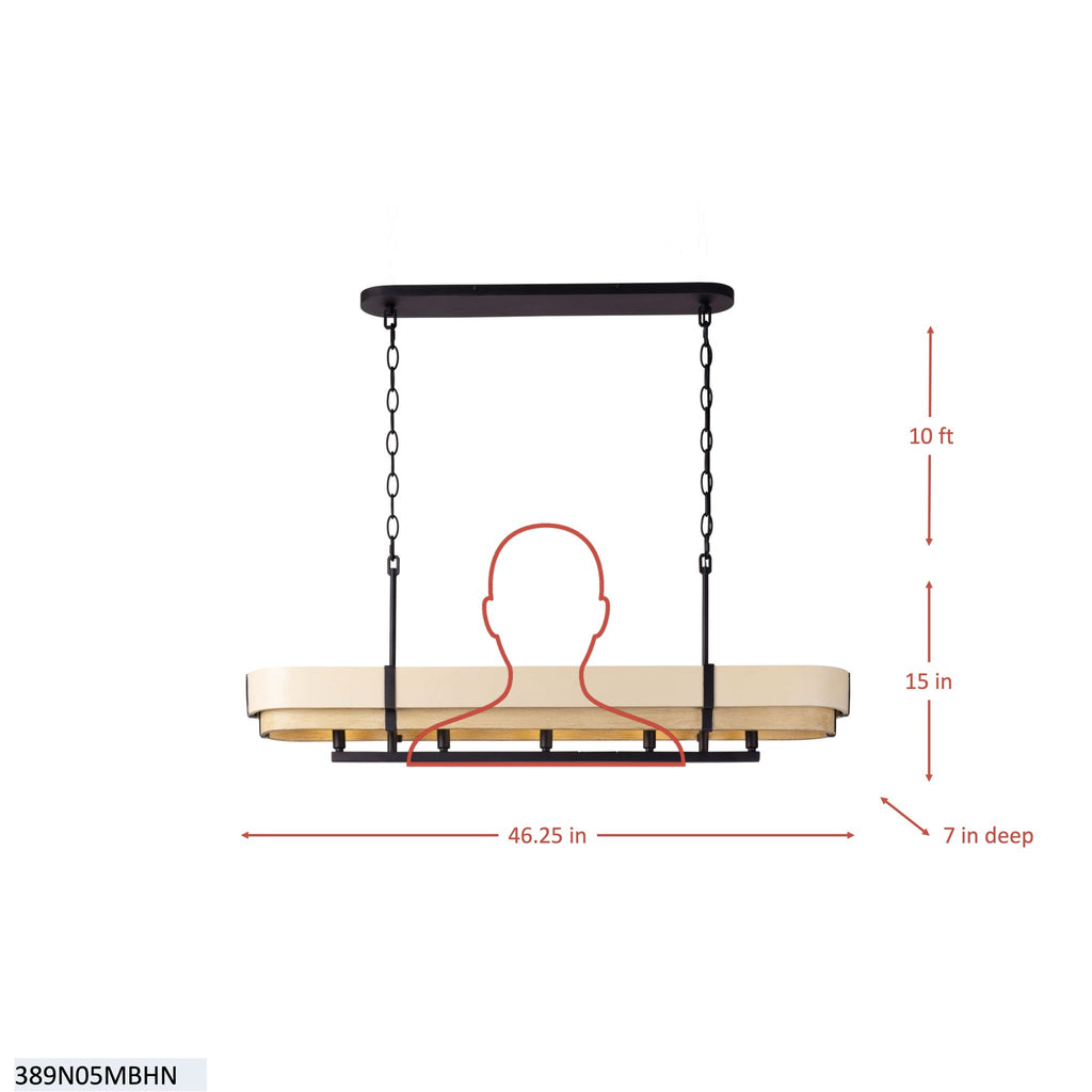 Blonde Moment 5 Light   Linear Pendant - Matte Black/Honey/Medium Oak