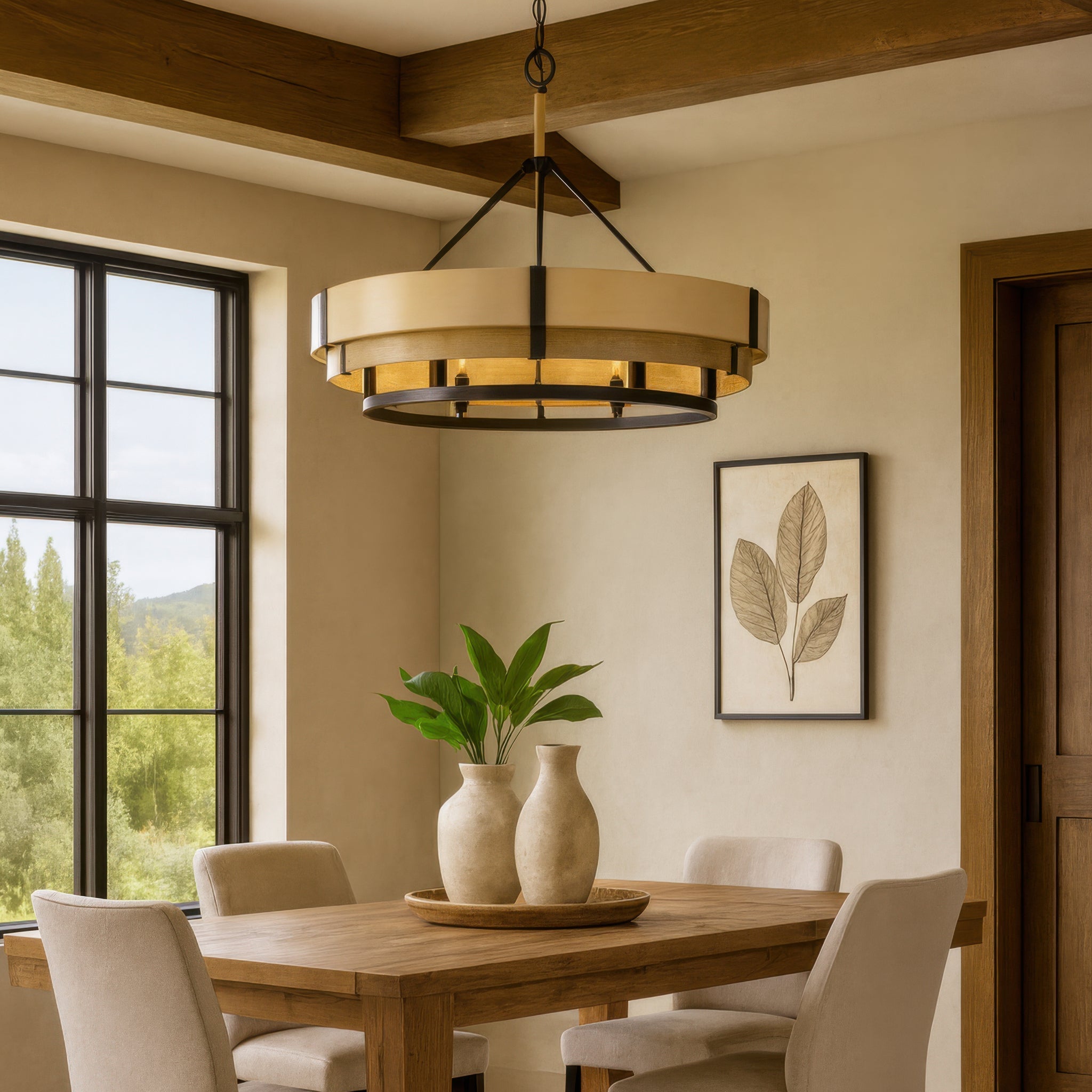 Blonde Moment 6 Light   Pendant - Matte Black/Honey/Medium Oak