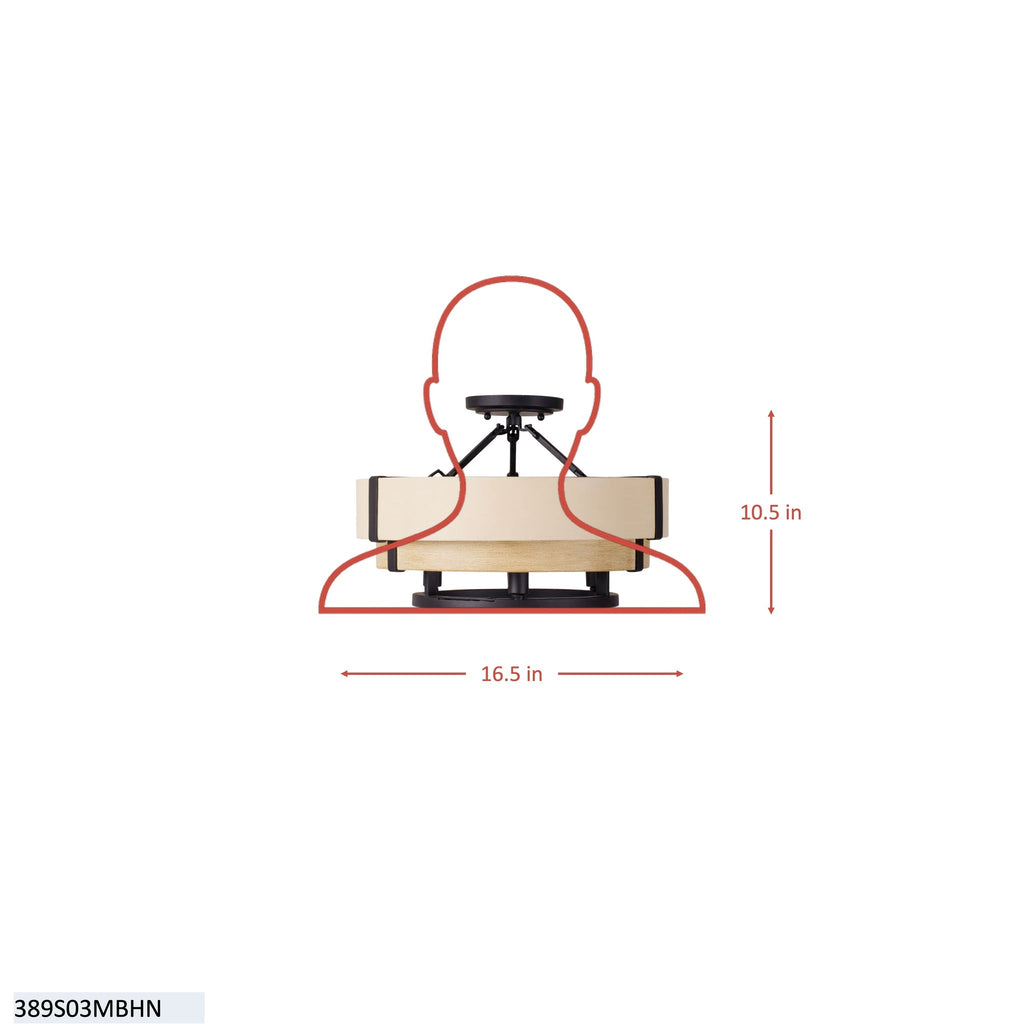 Blonde Moment 3 Light   Semi-Flush - Matte Black/Honey/Medium Oak