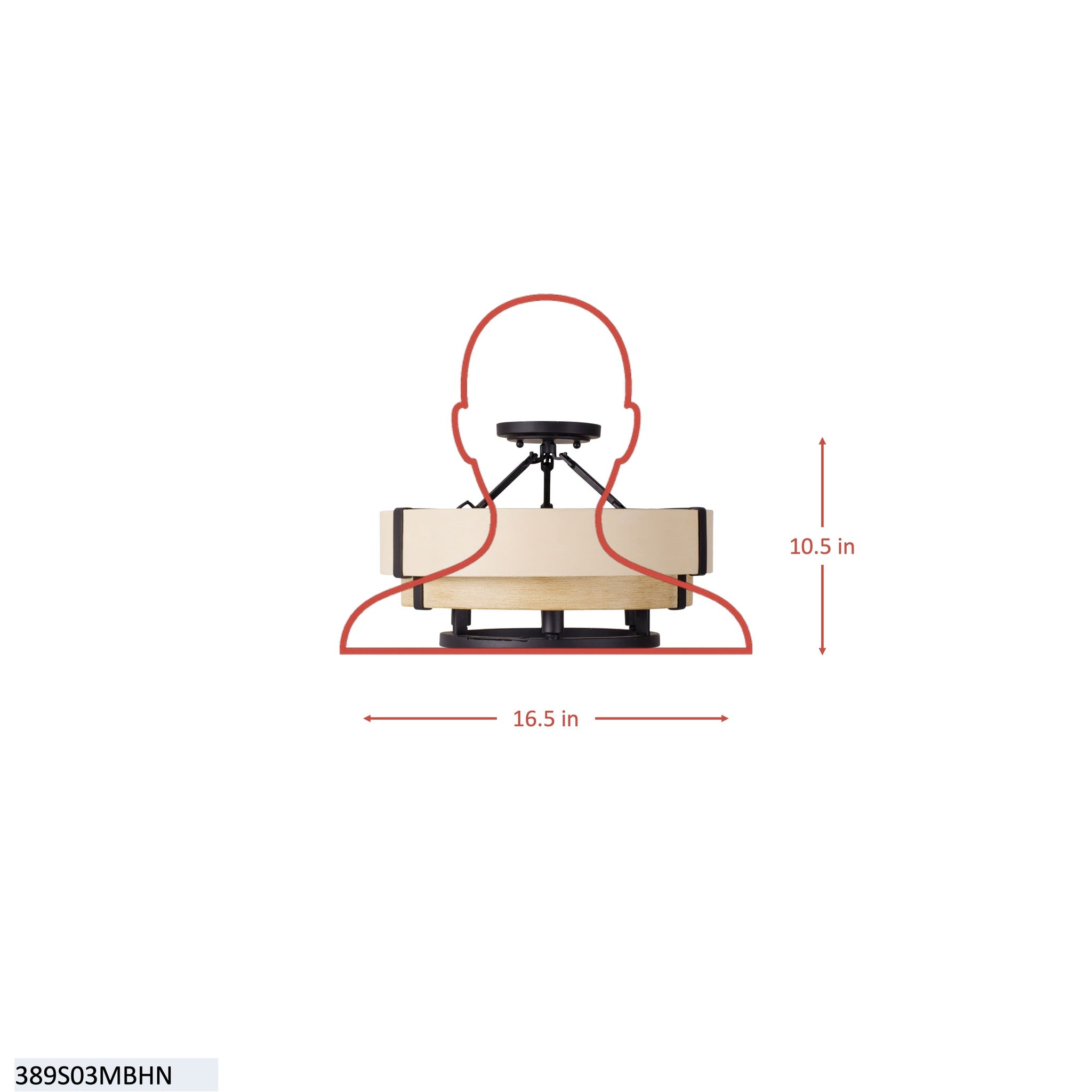 Blonde Moment 3 Light   Semi-Flush - Matte Black/Honey/Medium Oak