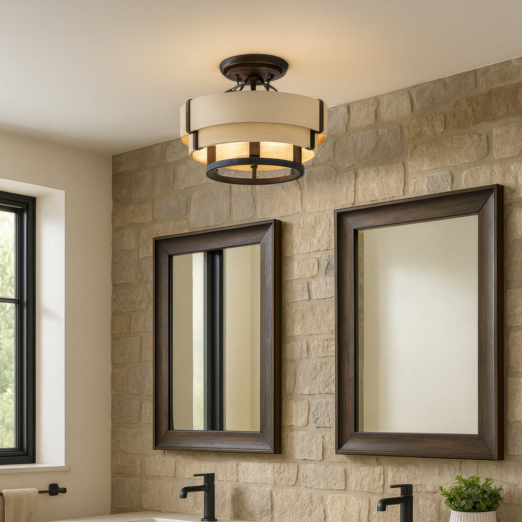 Blonde Moment 3 Light   Semi-Flush - Matte Black/Honey/Medium Oak