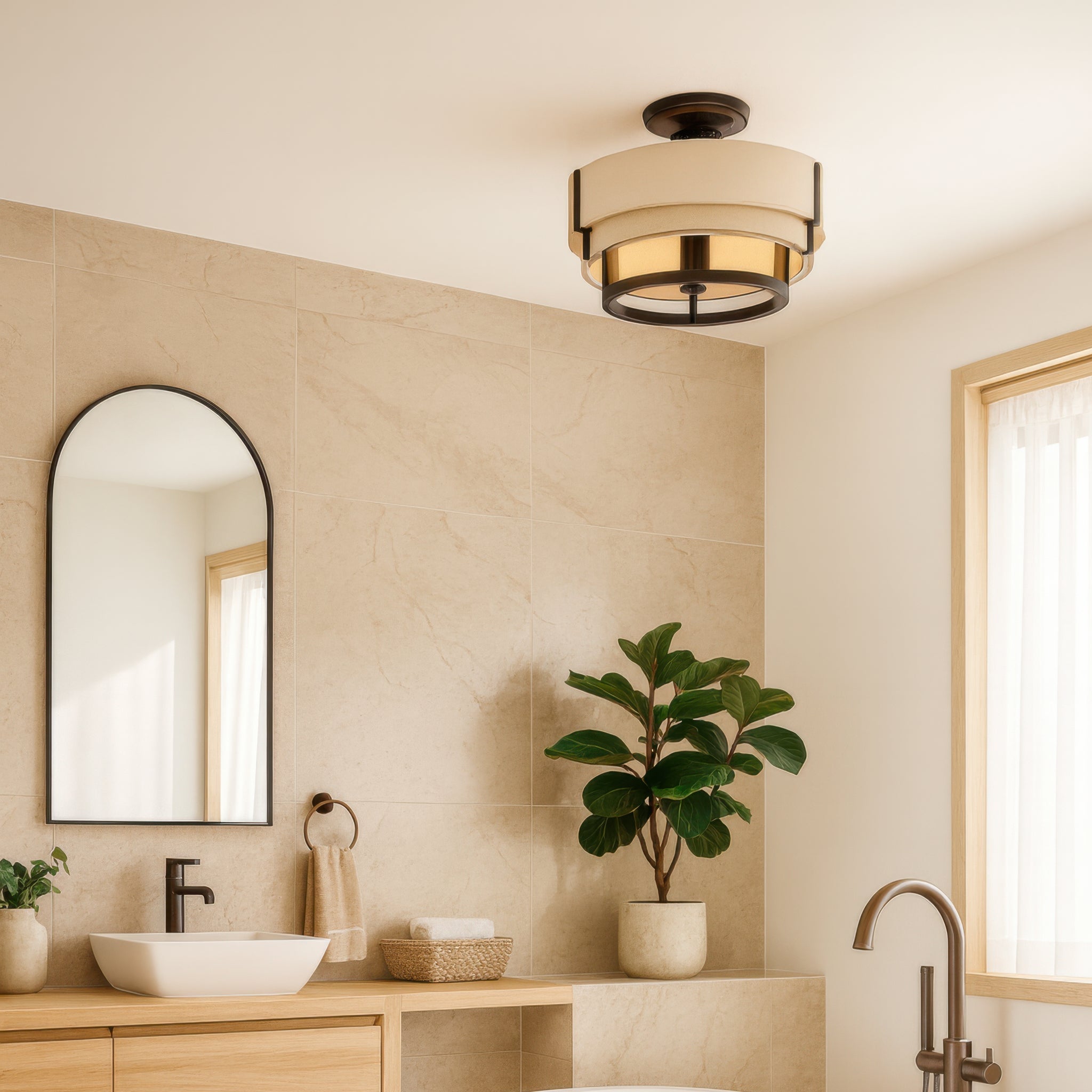 Blonde Moment 3 Light   Semi-Flush - Matte Black/Honey/Medium Oak