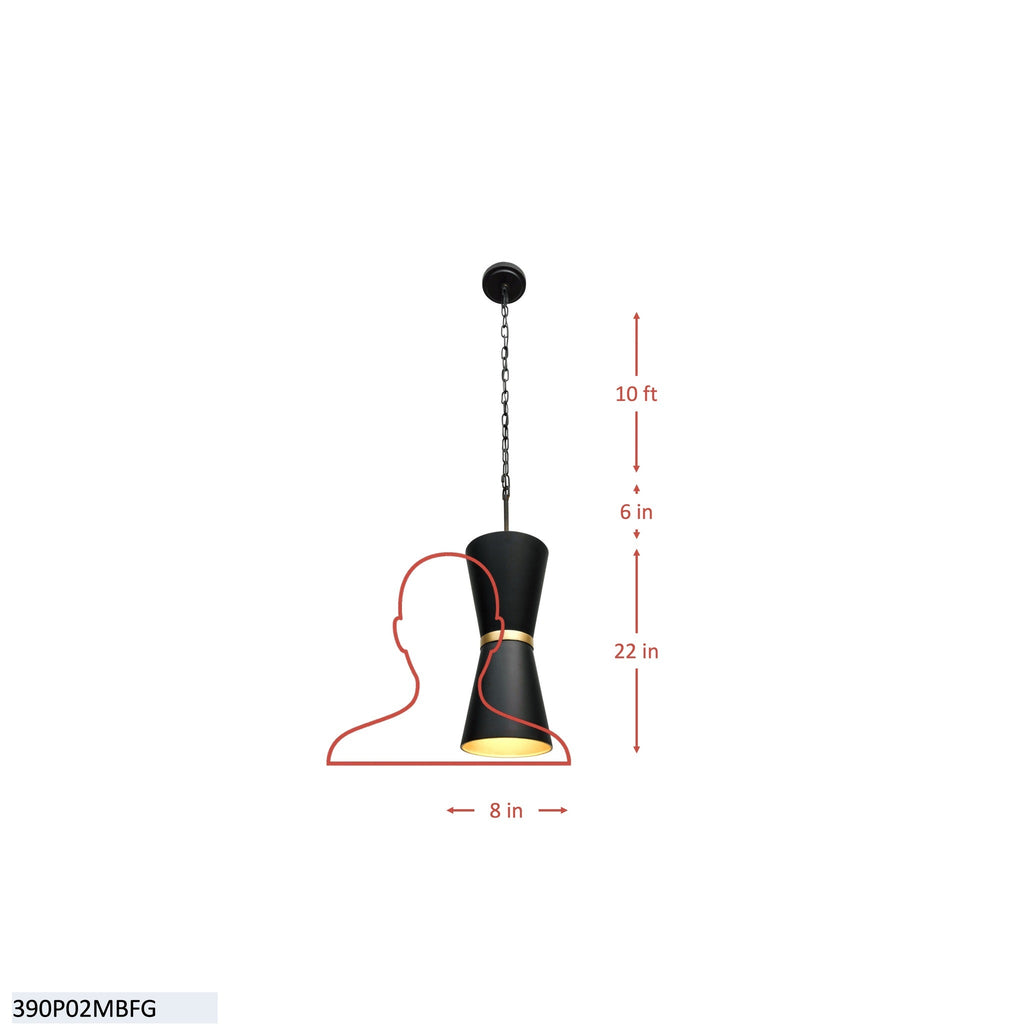 Mad Hatter 2 Light   Pendant - Matte Black/French Gold
