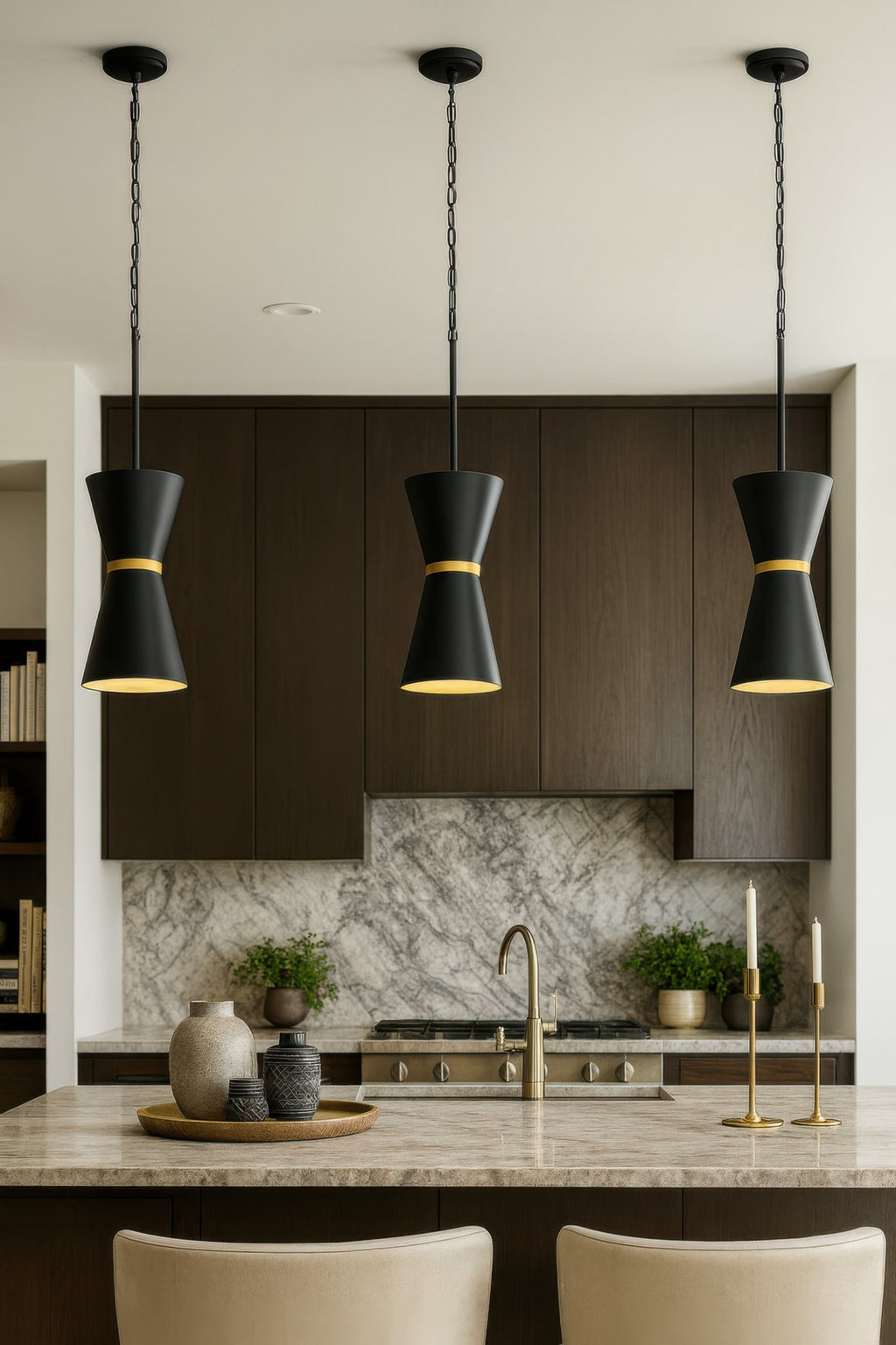 Mad Hatter 2 Light   Pendant - Matte Black/French Gold