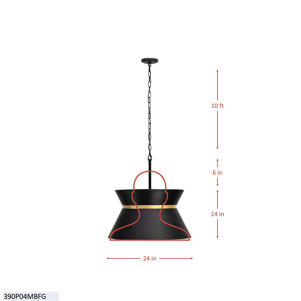 Mad Hatter 4 Light   Pendant - Matte Black/French Gold