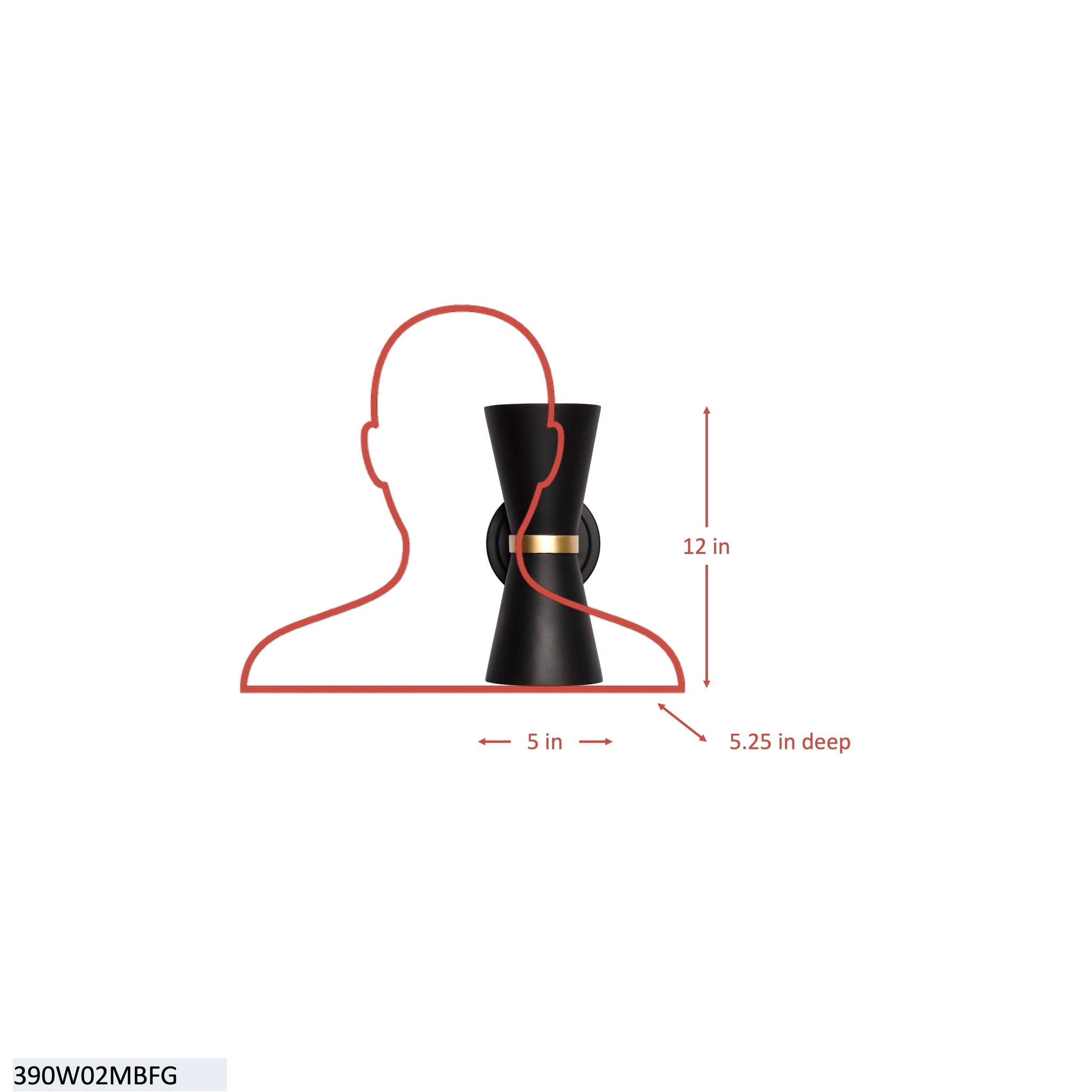 Mad Hatter 2 Light   Sconce - Matte Black/French Gold