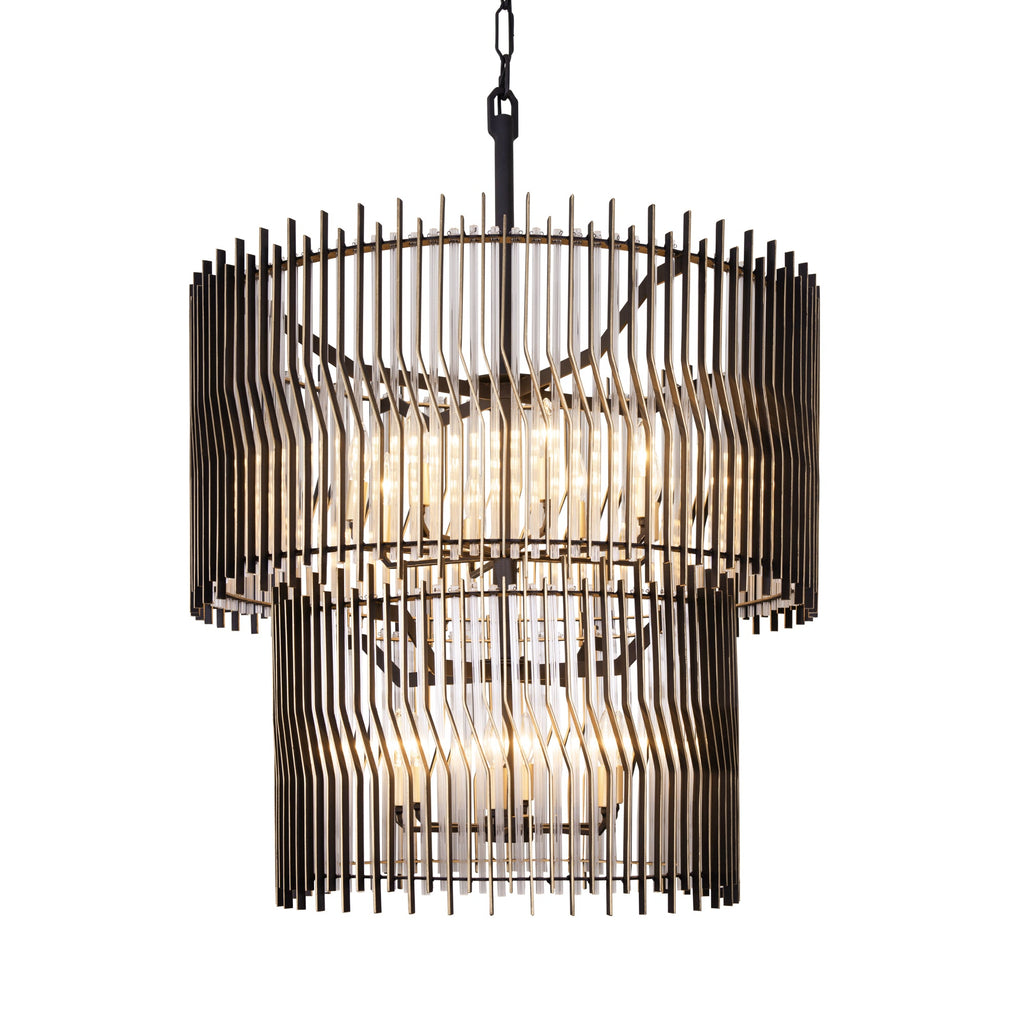 Park Row 14 Light 2-Tier Chandelier - Matte Black/French Gold