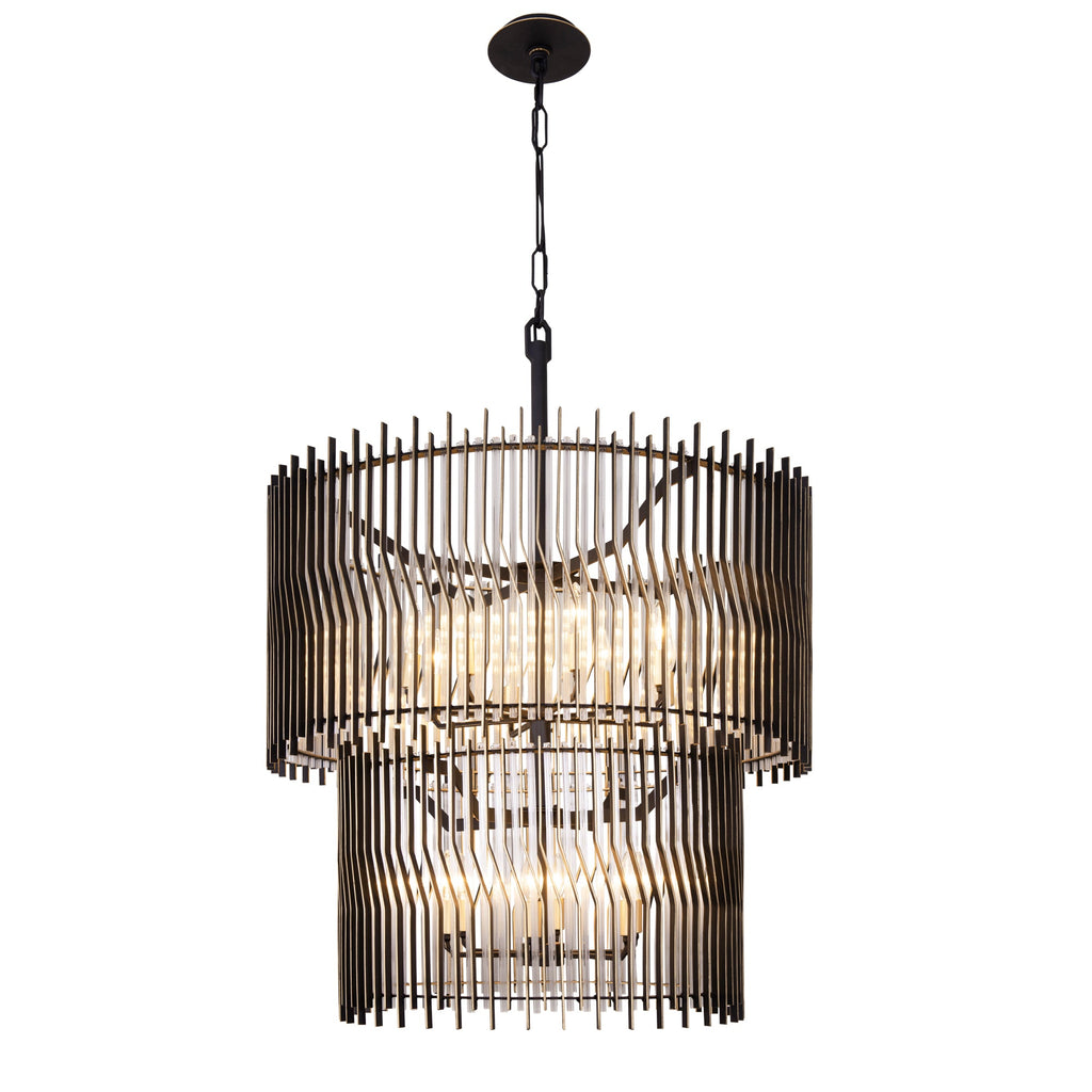 Park Row 14 Light 2-Tier Chandelier - Matte Black/French Gold