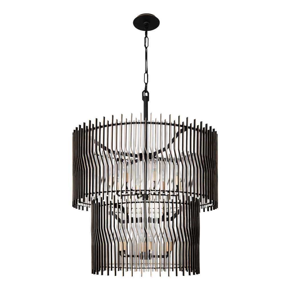 Park Row 14 Light 2-Tier Chandelier - Matte Black/French Gold