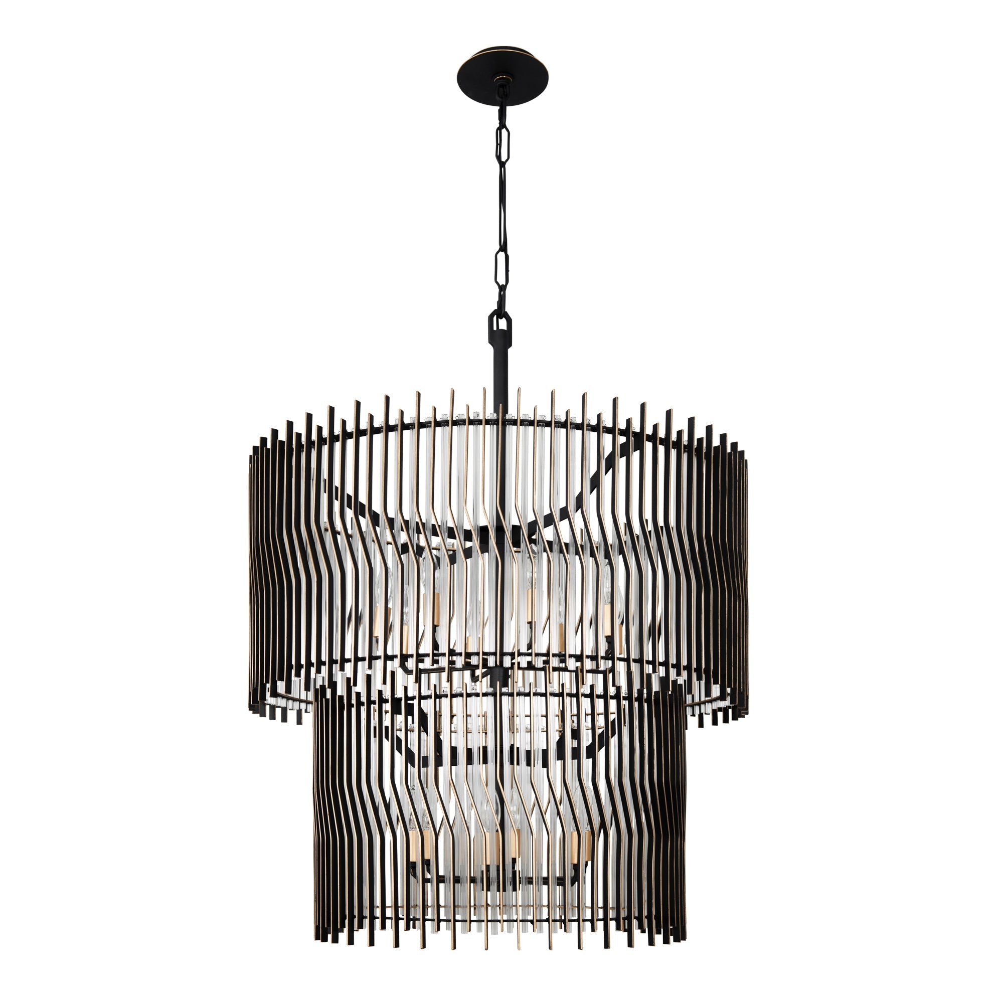 Park Row 14 Light 2-Tier Chandelier - Matte Black/French Gold