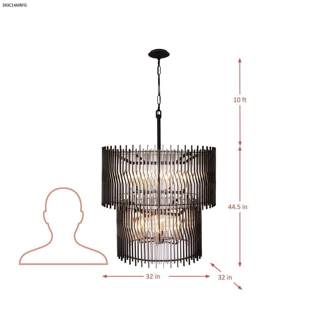 Park Row 14 Light 2-Tier Chandelier - Matte Black/French Gold