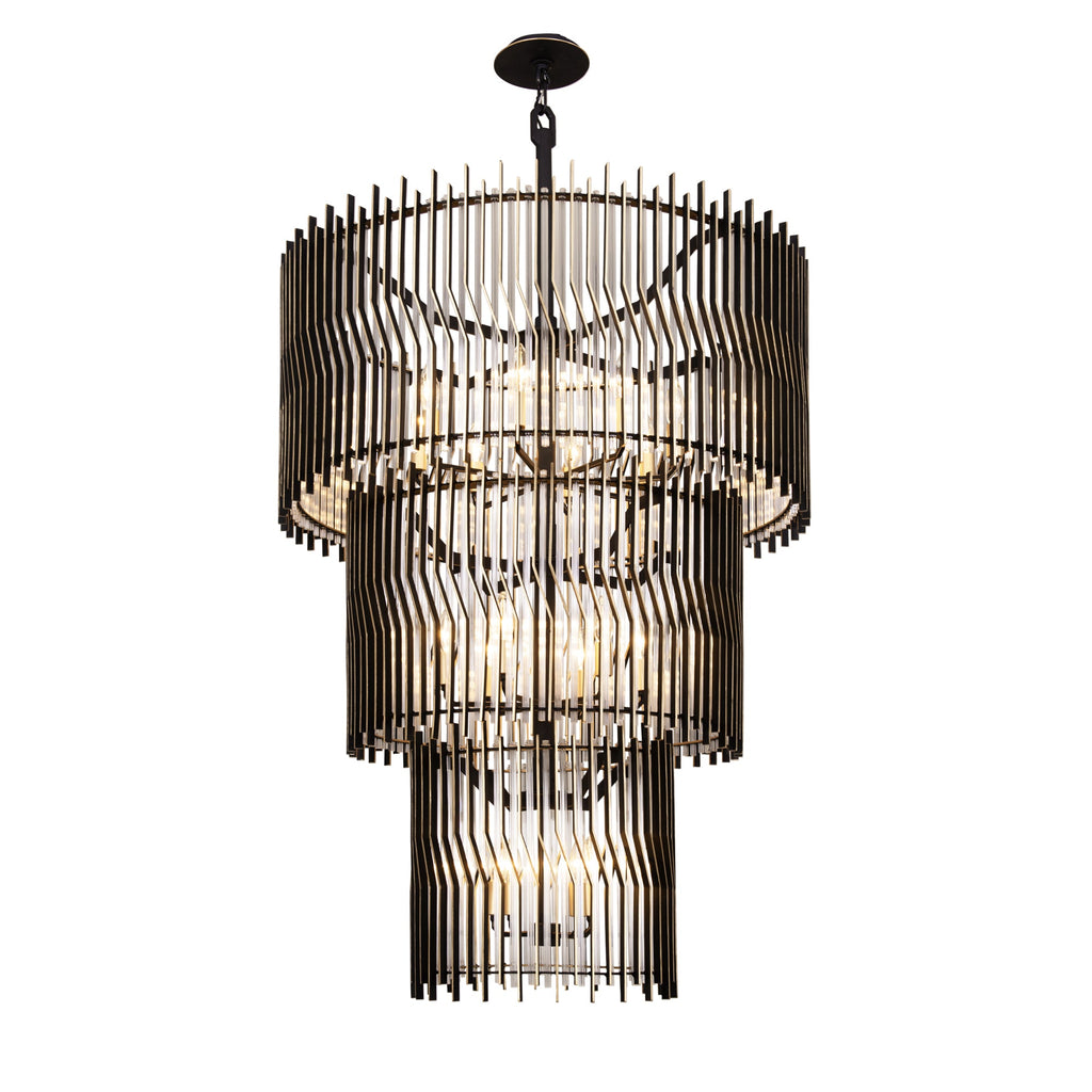 Park Row 18 Light 3-Tier Chandelier - Matte Black/French Gold