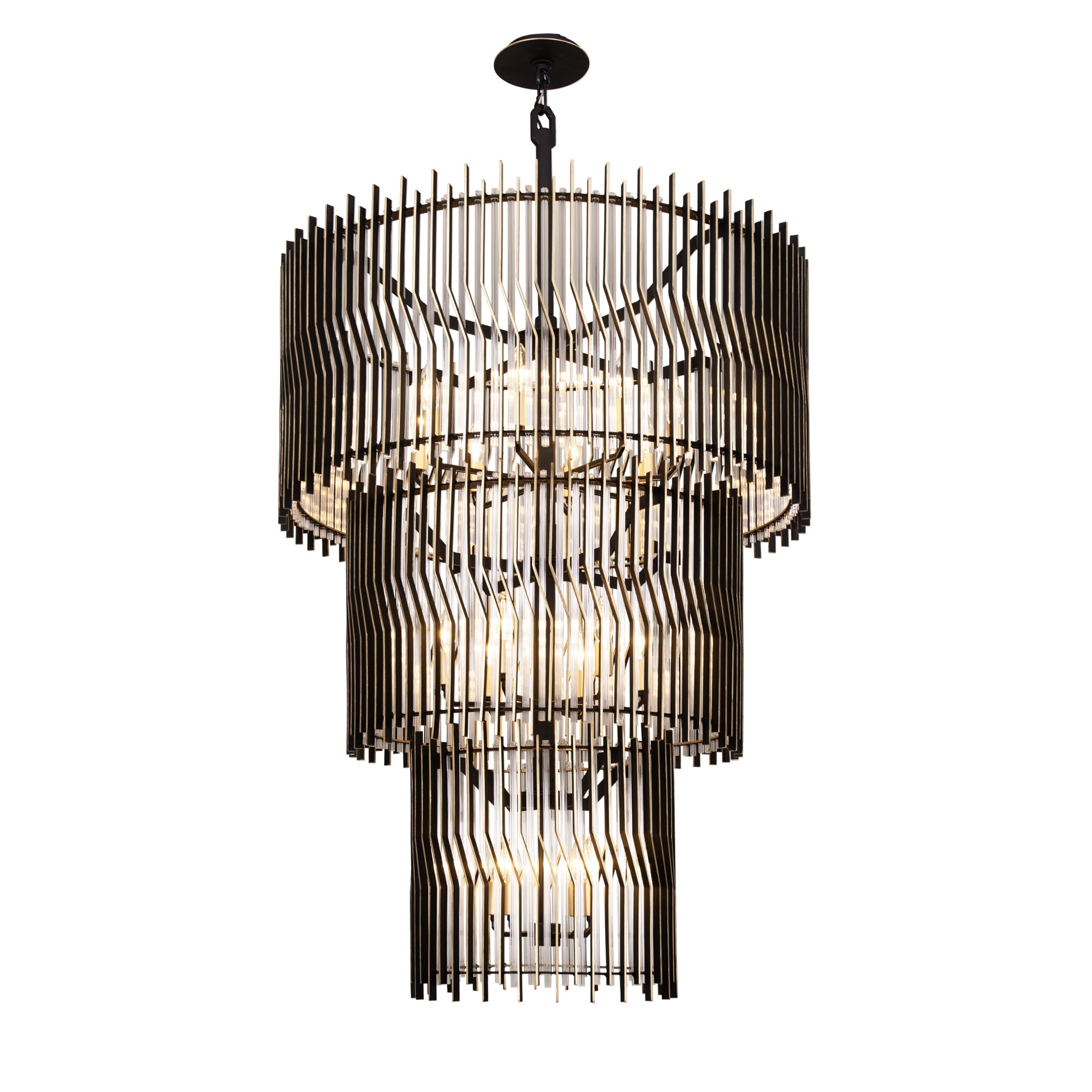 Park Row 18 Light 3-Tier Chandelier - Matte Black/French Gold
