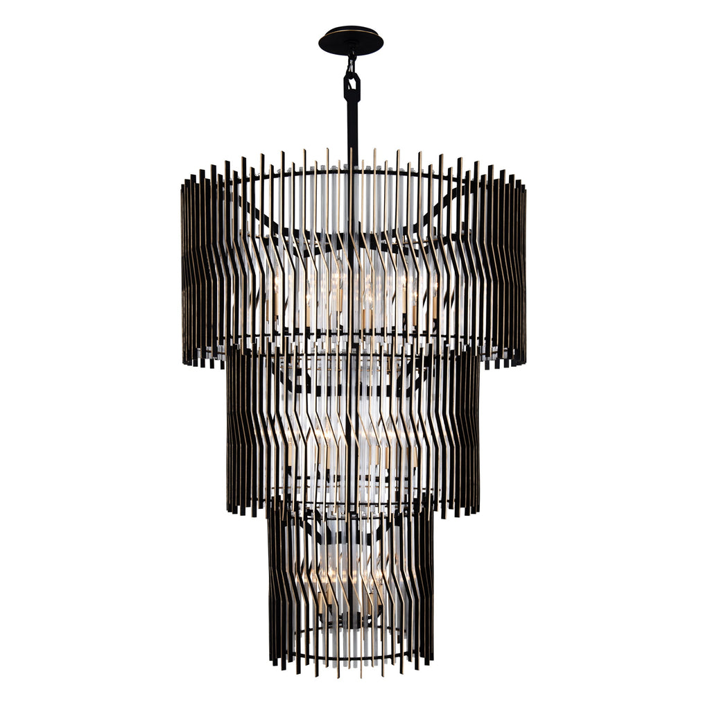 Park Row 18 Light 3-Tier Chandelier - Matte Black/French Gold