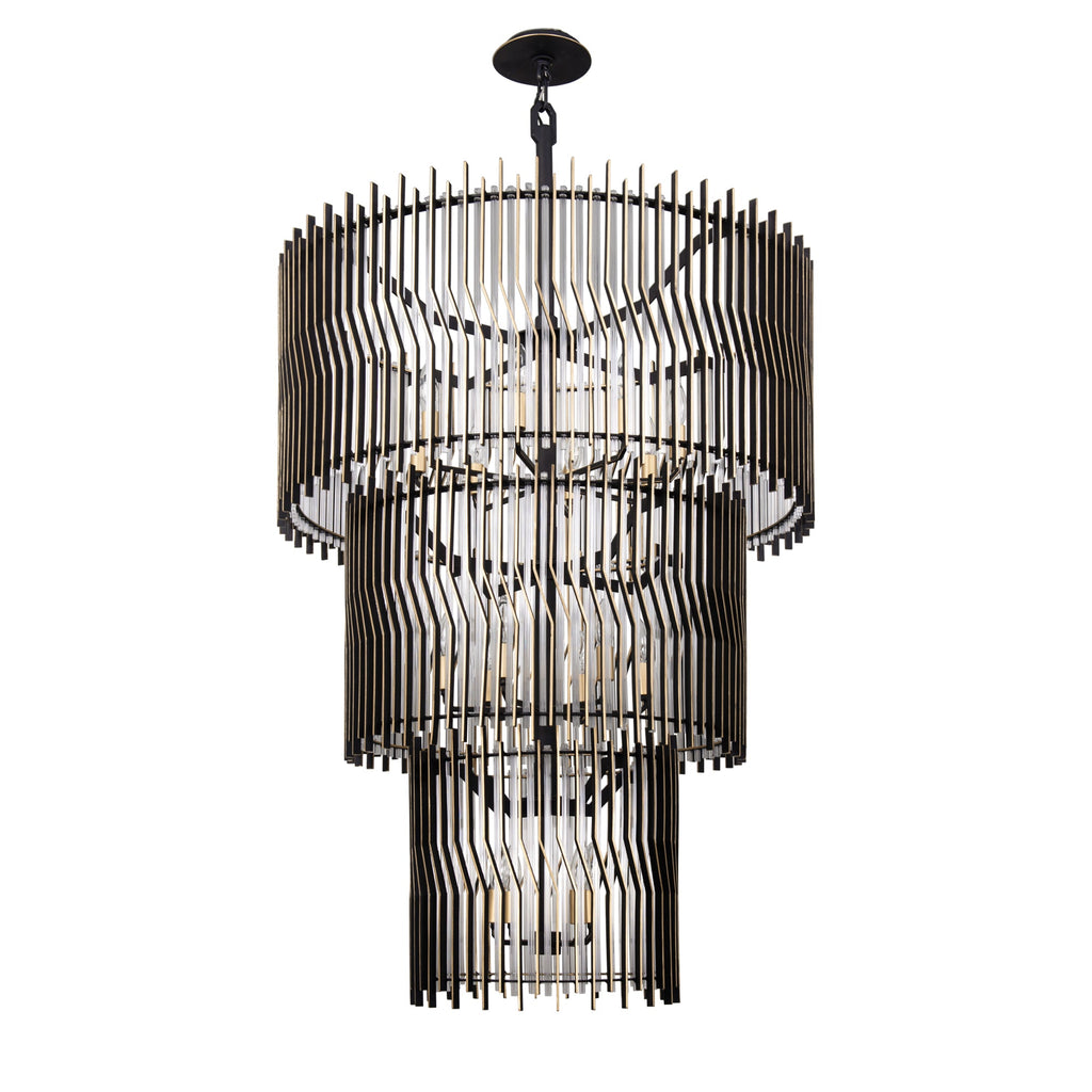 Park Row 18 Light 3-Tier Chandelier - Matte Black/French Gold