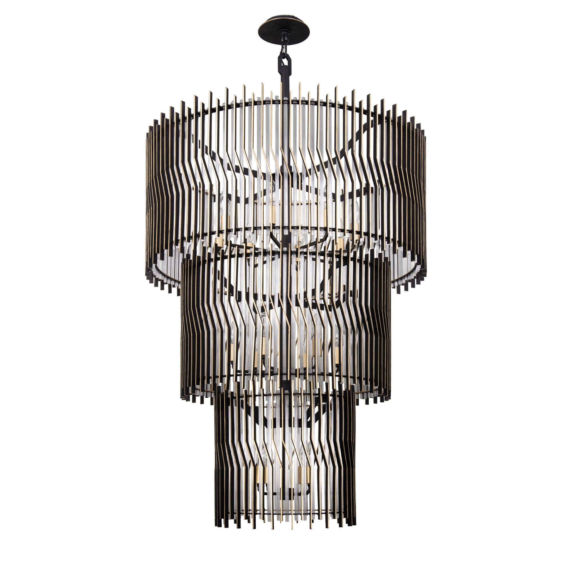 Park Row 18 Light 3-Tier Chandelier - Matte Black/French Gold