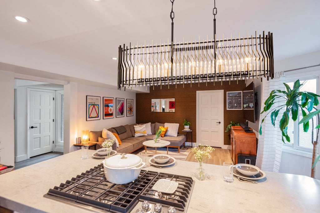 Park Row 5 Light   Linear Pendant - Matte Black/French Gold