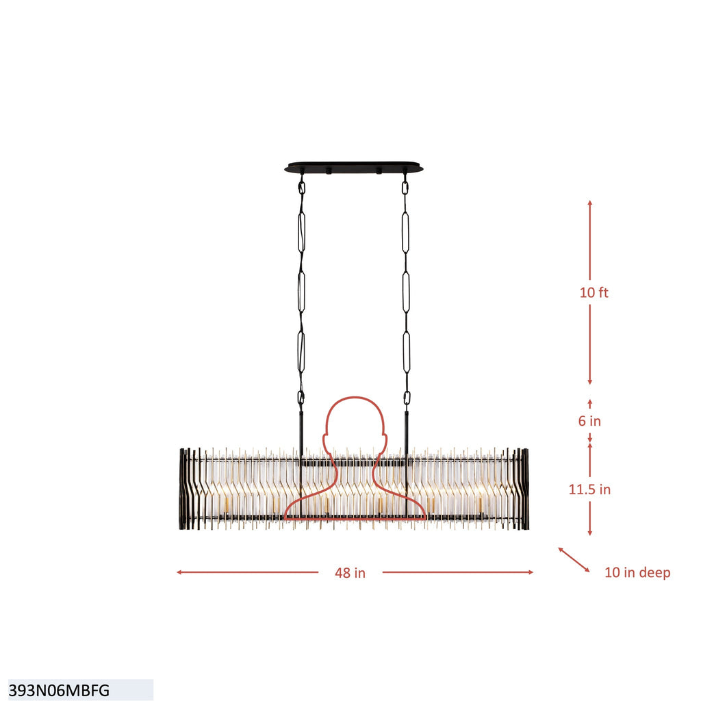 Park Row 6 Light   Linear Pendant - Matte Black/French Gold