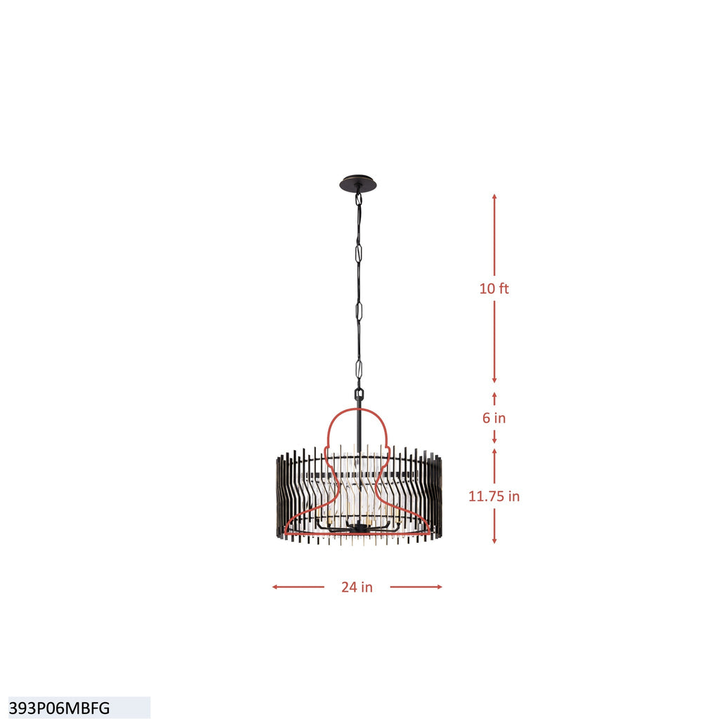 Park Row 6 Light   Pendant - Matte Black/French Gold