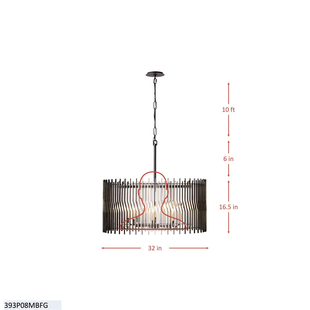 Park Row 8 Light   Pendant - Matte Black/French Gold