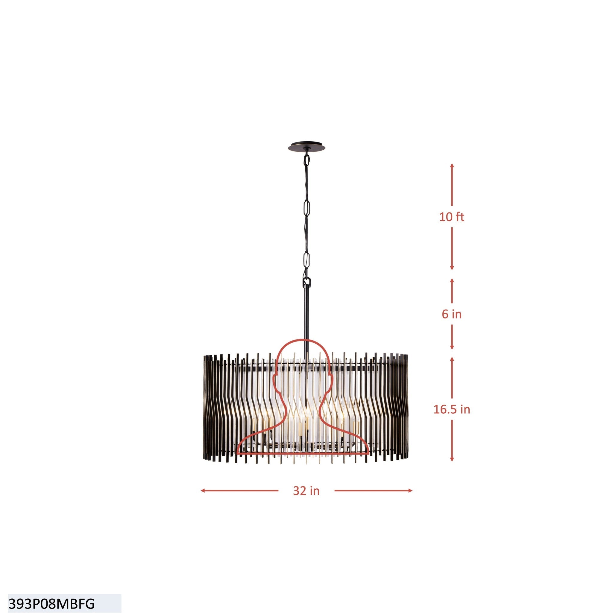 Park Row 8 Light   Pendant - Matte Black/French Gold