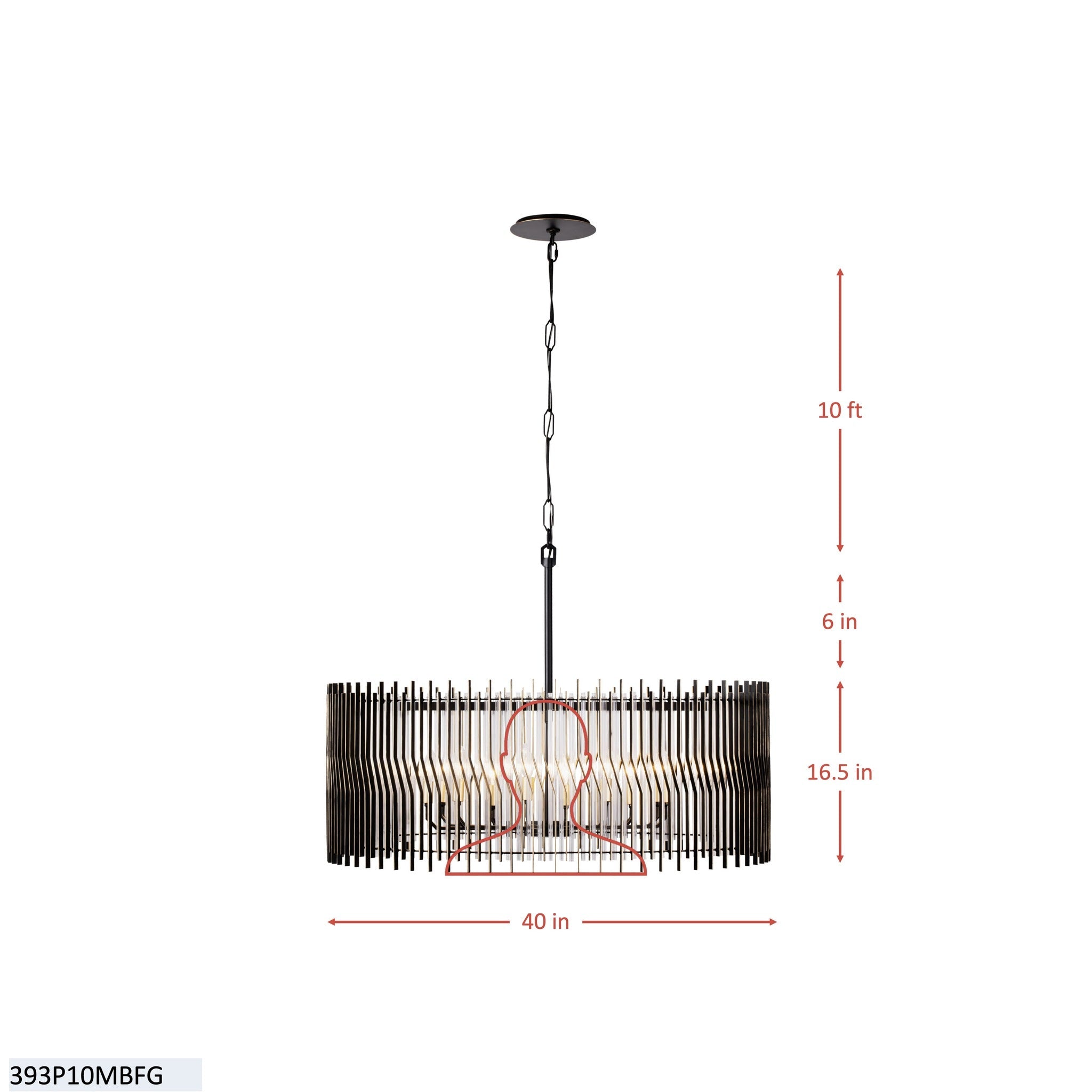 Park Row 10 Light   Pendant - Matte Black/French Gold