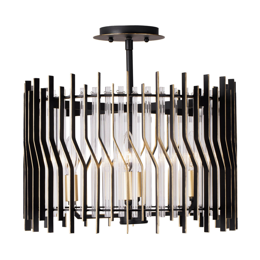 Park Row 4 Light   Semi-Flush - Matte Black/French Gold