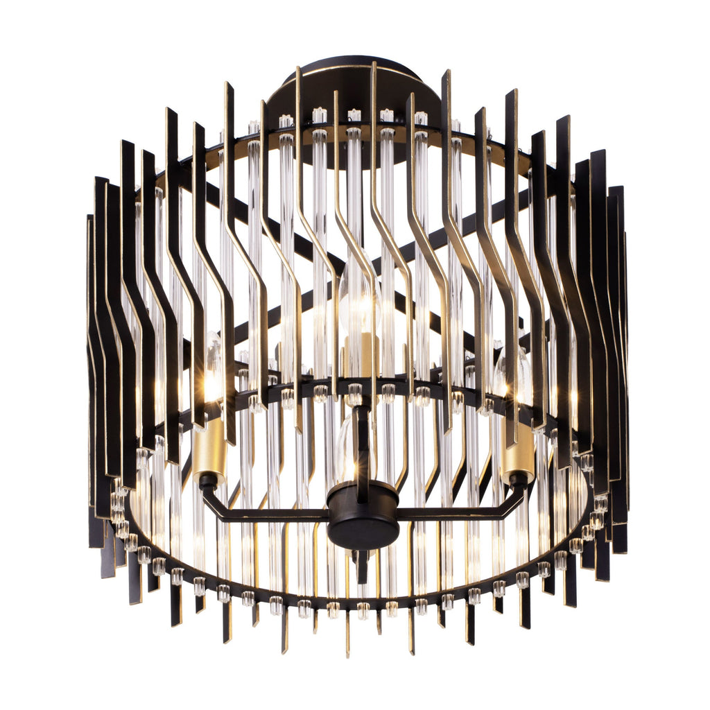 Park Row 4 Light   Semi-Flush - Matte Black/French Gold