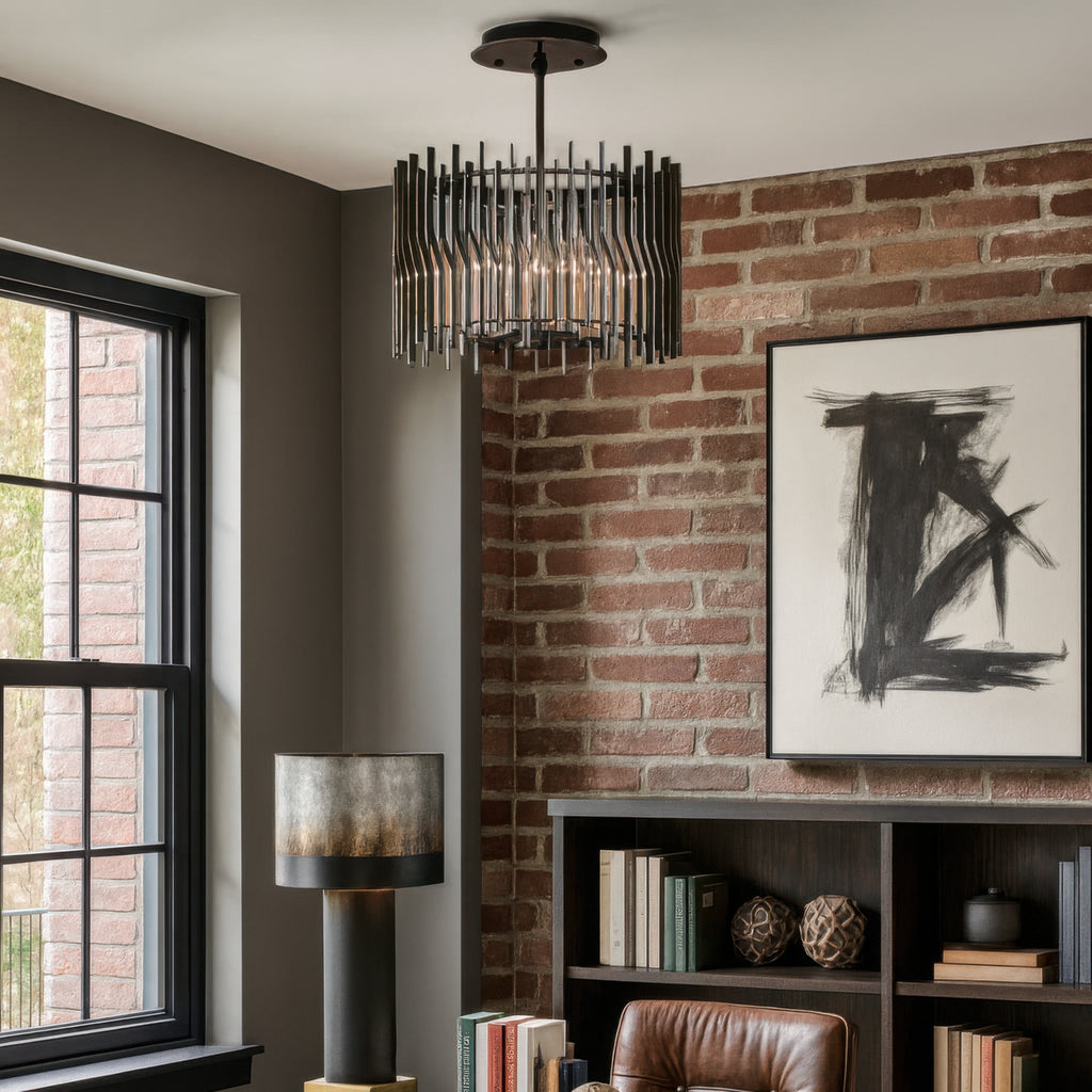 Park Row 4 Light   Semi-Flush - Matte Black/French Gold